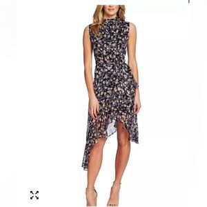 Crece Floral Print High-Neck Asymmetrical Dress